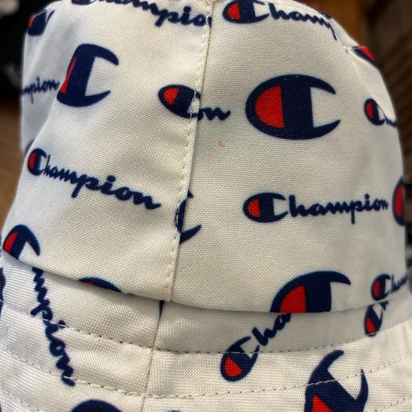 CHAMPION Logo Bucket Hat Red, White & Blue Logo, Reversible to Solid Navy, OS - Picture 3 of 6
